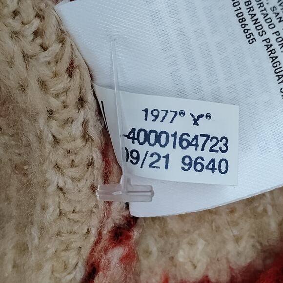 American Eagle Rugby Button Down Sweater Red and Beige Striped V Neck - Picture 9 of 9